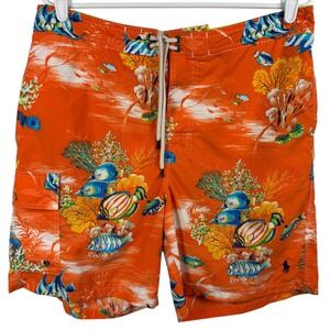 Polo Ralph Lauren Men's‎ Swim Trunks M Orange Tropical Fish Coral Beach Swimwear